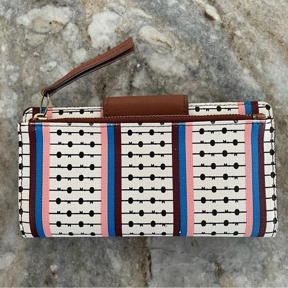 Fossil Women's Wallet Caroline Clutch ECRU Multi Stripe Zip - Picture 15 of 16